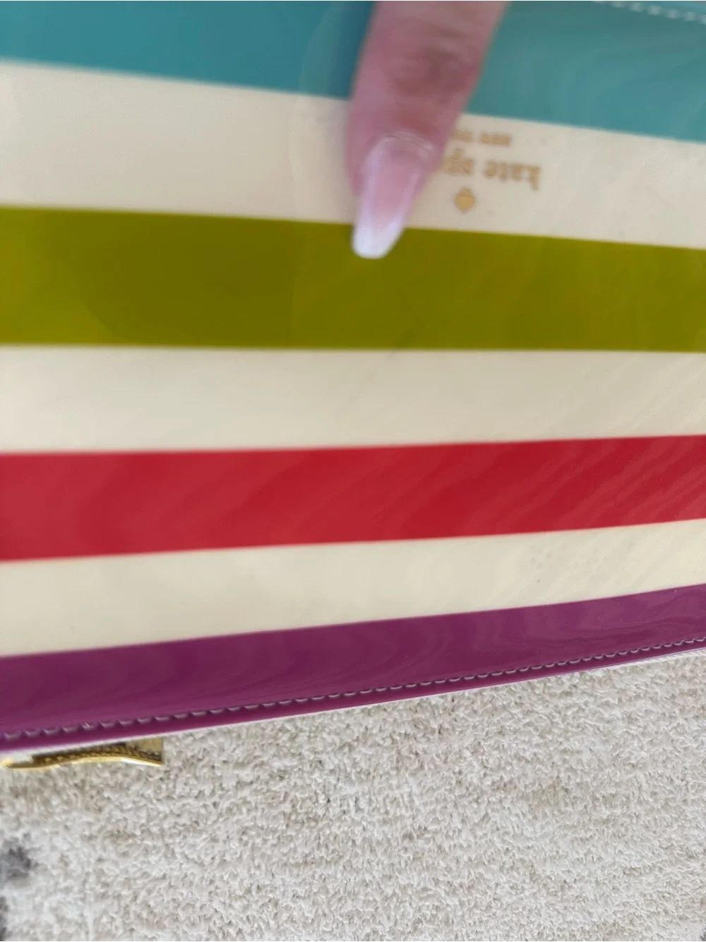 kate spade Multicolor Glossy Stripe Zip Pouch - Turquoise, Lime, Red, Purple